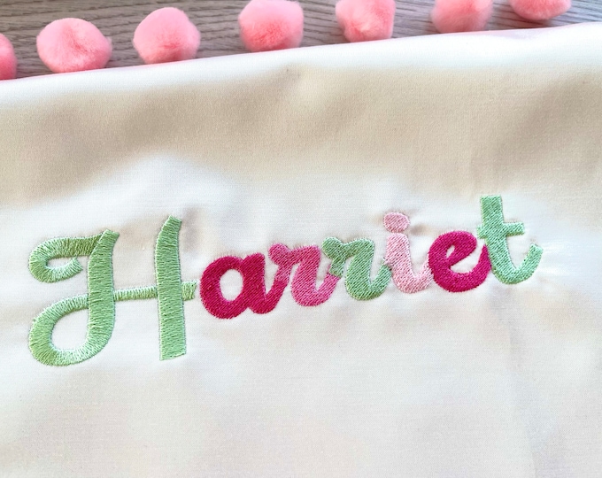 Fill stitch Harriet Font alphabet playful kids baby monogram name machine embroidery designs Font letters numbers in sizes 1.2 up to 2.9in