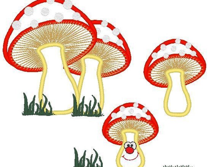 Mushrooms SET of 3 types woodland forest mushroom garden applique machine embroidery designs for hoop 4x4, 5x7 and 6x10, kids boy baby