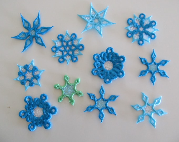 Mini frozen snowflake Freestanding lace embroidery designs, collection, 12 types,  FSL, Free standing embroidery design