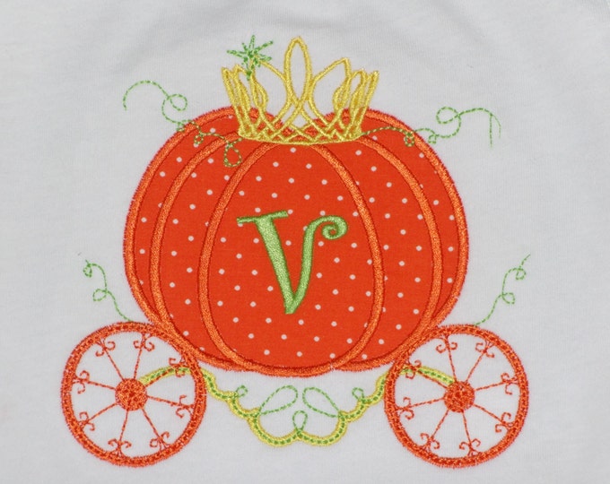 Princess Pumpkin Carriage Applique for monogramming SET of 2 types machine embroidery designs for hoop 4x4 5x7 6x10 Girl Monogram frame