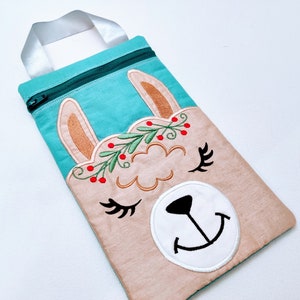 2 Bolsa con cremallera Llama ¡En el aro con flores y sin! ITH Llama cabeza Bolsa ITH bolsa, máquina de bolsa zip Diseño de bordado In-The-Hoop