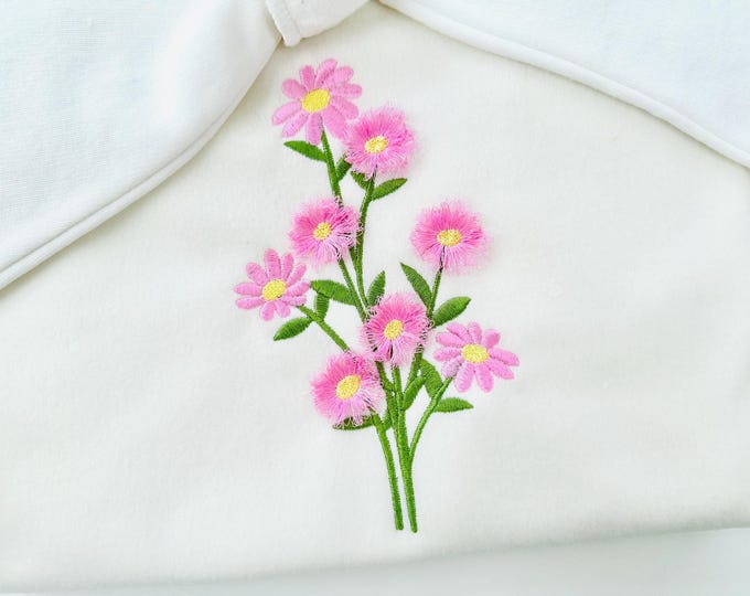 Fringed Floral Bouquet fluffy fringe Blossom Flower girls machine embroidery designs fuzzy fur chenille bloom branch many sizes 4 up to 7 in