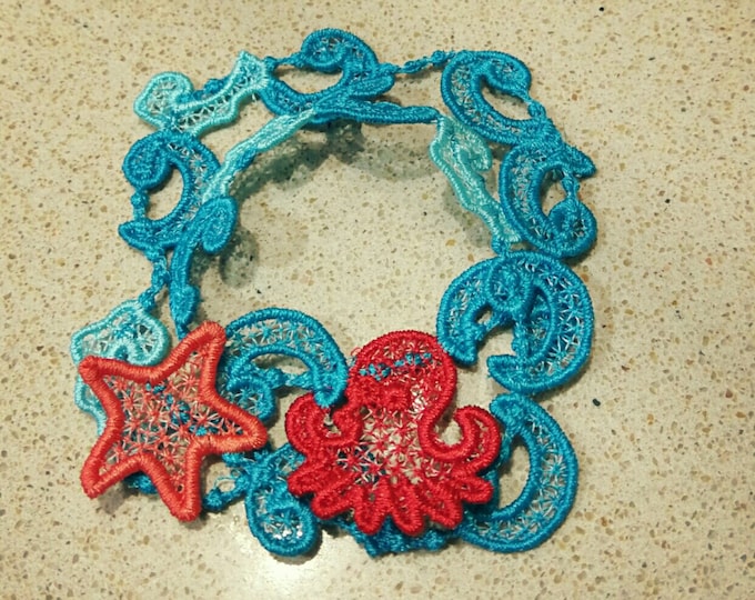 Lace Sea bracelet FSL Freestanding lace jewelry Sealife cuff for little girl princess machine embroidery design hoop 4x4 starfish octopus