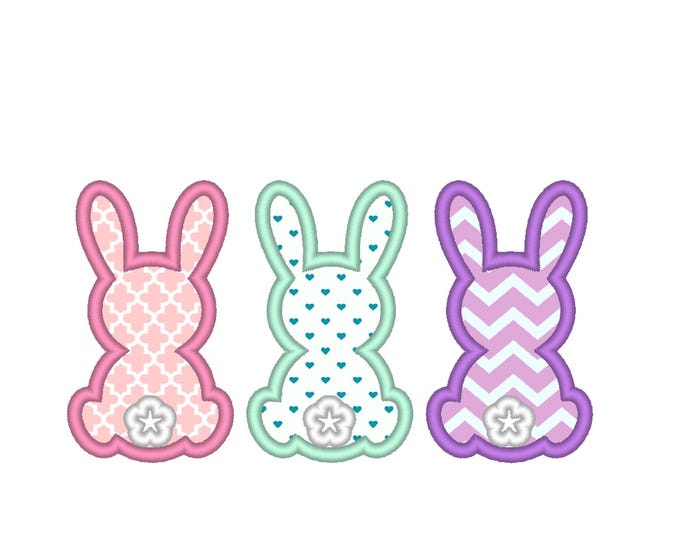 Easter Bunny trio Applique kids baby three Bunnies in a row Machine Embroidery designs many sizes 4 up to 10 inches