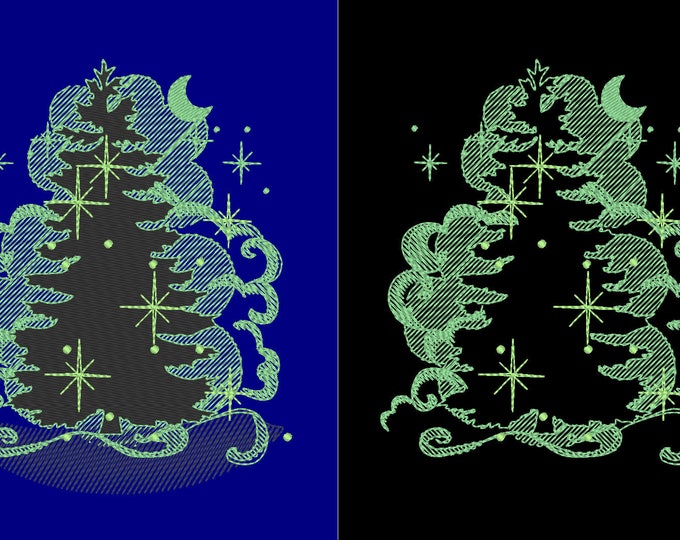 Night Christmas tree glow/ Glow in the dark special designed machine embroidery / sizes 4x4 and 5x7 INSTANT DOWNLOAD