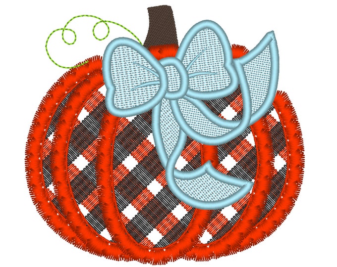 Light stitch tartan gingham and Fringed Pumpkin with bow ITH project fringe in the hoop machine embroidery designs, fluffy Pumpkin