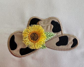 Pretty Cowgirl Cowboy Hat Applique design fringed fluffy Sunflower machine embroidery designs multiple sizes 4 to 6 inch farm kids outfit