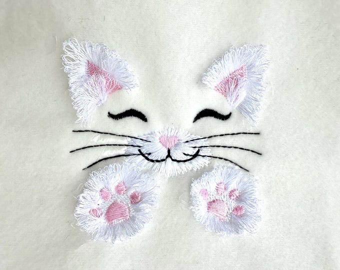 Mini small little fluffy Kitty Cat Kitten fringed fluffy Paws fringe fur in the hoop machine embroidery designs baby kids sizes 4x4 hoop
