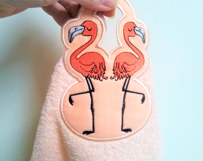 Beautiful flamingos towel hanging hole, towel topper in the hoop simply ITH machine embroidery designs for hoop 5x7, 6x10 INSTANT DOWNLOAD