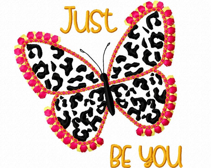 Retro Fringed butterfly leopard print be you machine embroidery designs  4, 5, 6  & 7 inches fringed Fluffy, chenille