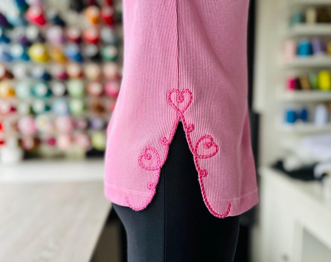 Hearts split side seam cutout Side Bow machine embroidery designs Valentine Day lovely Heart edge kids Girls t-shirt sweatshirt embroidery