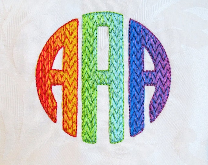 Rainbow Chevron Circle assorted sizes Monogram Font Classic Font Circle 3 Embroidery Fill 4x4