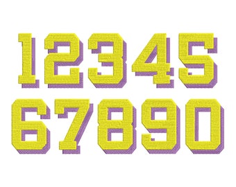 Block type Shadow Numbers fill stitch machine embroidery designs assorted sizes Sport shadowed numbers with shadow BX files included