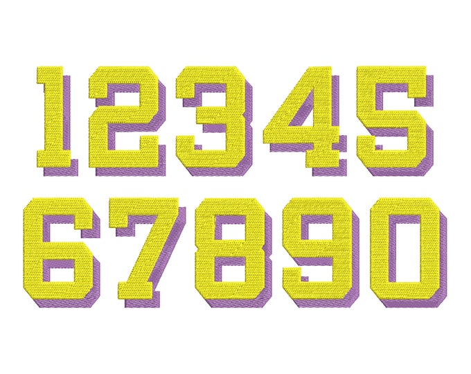 Block type Shadow Numbers fill stitch machine embroidery designs assorted sizes Sport shadowed numbers with shadow BX files included