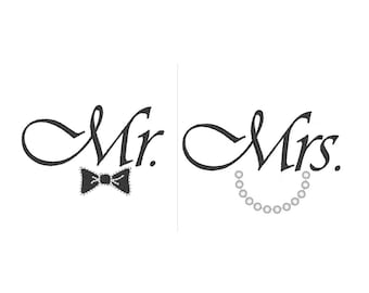 Sr. y Sra. - Ideal para regalos de boda, diseños de bordado a máquina en varios tamaños para bastidor 4x4, 5x7, 6x10, novios, novias, esposas y esposos.