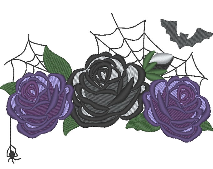 Halloween spooky shabby chick roses flowers crown machine embroidery designs Roses bouquet 3 roses flowers assorted sizes