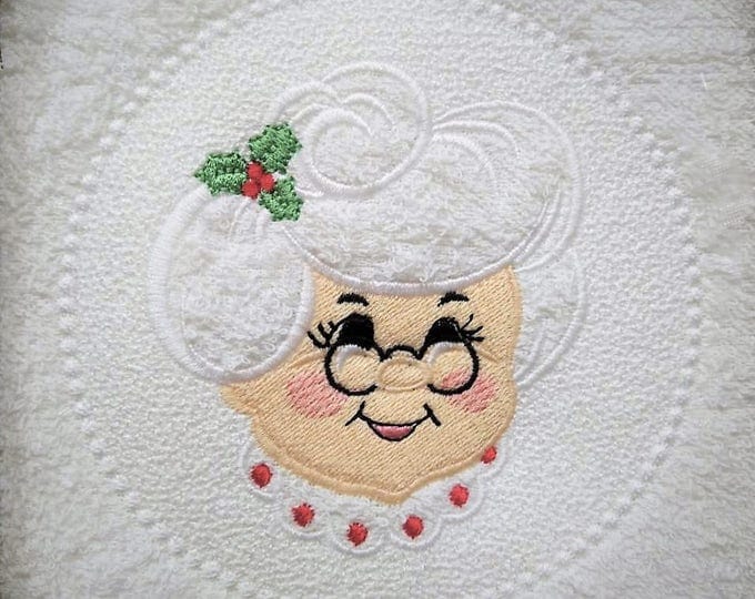 Embossed Terry Towel Mrs. Clause circle design - machine embroidery  designs 4x4 and 5x7, 6x10 INSTANT DOWNLOAD