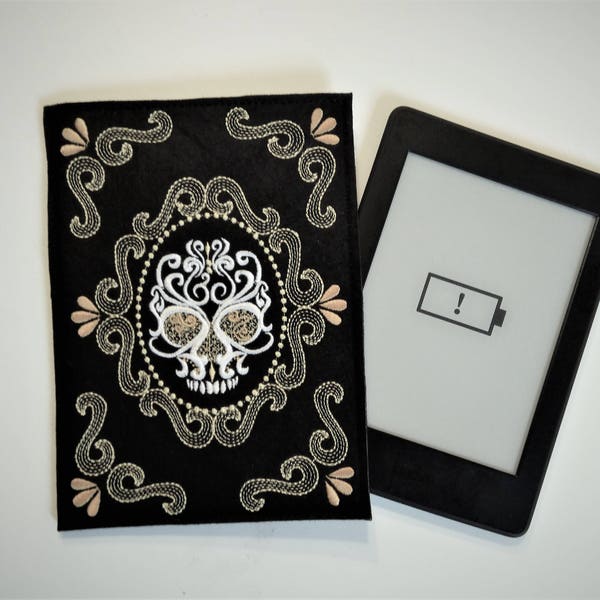 Skull Book cover ITH embroidery design - great for gifts In-The-Hoop machine embroidery design step-by-step instructions included book case