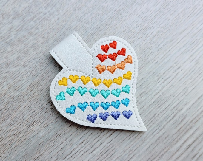 Rainbow heart hearts key fob ITH in-the-hoop snap tab keyfob machine embroidery design in the hoop embroidery project heart shape mini heart