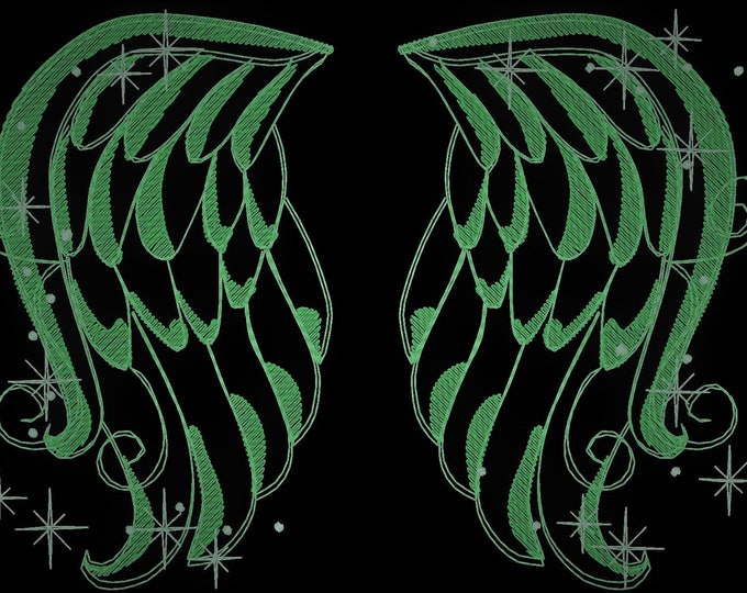 Little Angel wings/ Glow in the dark special designed machine embroidery / sizes 4x4 and 5x7 / file  INSTANT DOWNLOAD