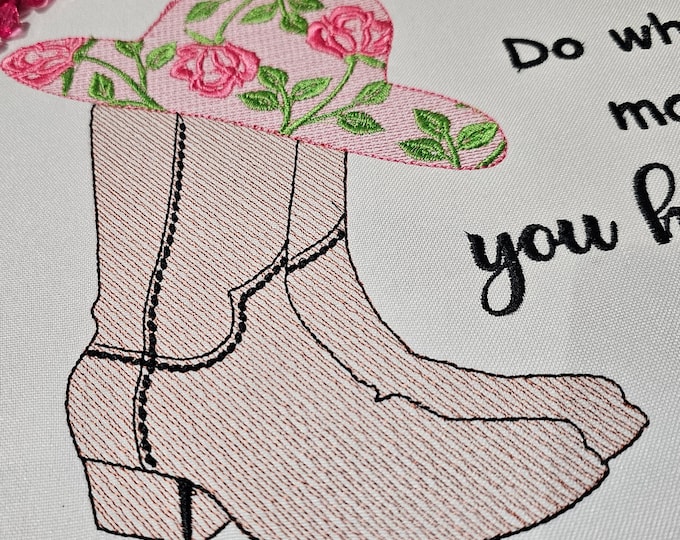 Cowboy boots with floral hat light stitch embroidery design Cowgirl machine embroidery designs floral rodeo design sweatshirt