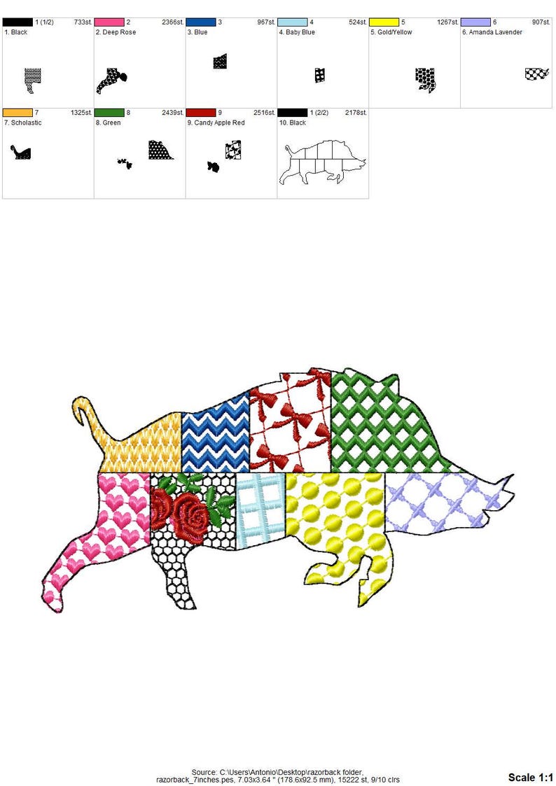 Patchwork Razorback Patterned Wild Pig Boar Hog Silhouette Machine ...