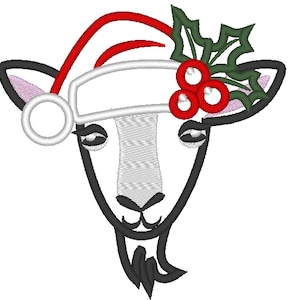Goat face, Goat  head, Christmas, Christmas hat, Farm Goat applique, little  cute farm theme machine embroidery applique designs