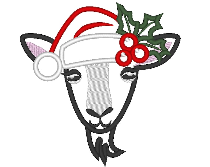 Goat face, Goat  head, Christmas, Christmas hat, Farm Goat applique, little  cute farm theme machine embroidery applique designs