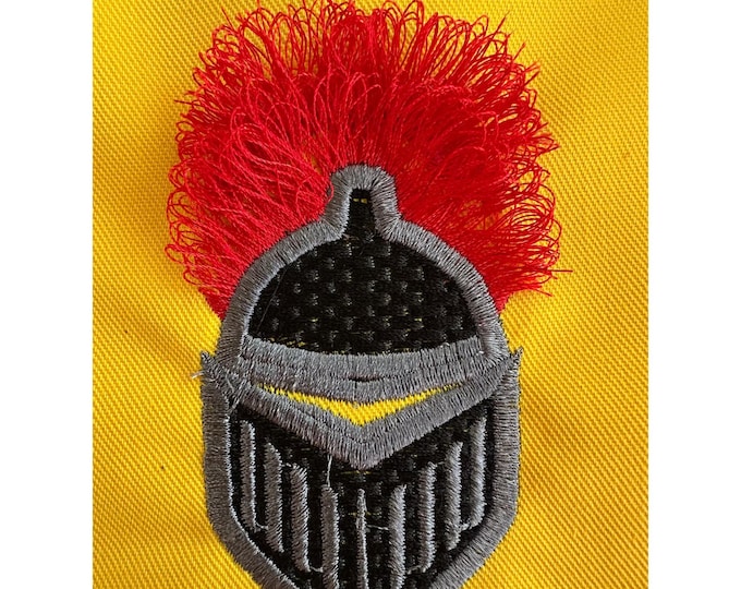 Fringed fluffy chenille Awesome Knight Helmet machine embroidery designs small sizes 2.5, 3, and 3.5 in Knight Lord baby boys outfit design
