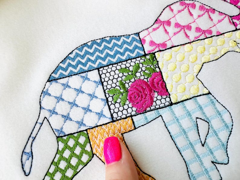 State Patchwork Patchwork Elephant Patterned State Elephant Silhouette Outline Machine ...