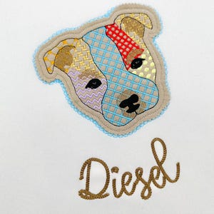 Staffie Staffordshire-Bull Terrier stoffen patchwork Lace Edge patroon Puppy machine borduurwerk ontwerpen maten 4 tot en met 8 in hondenomtrek