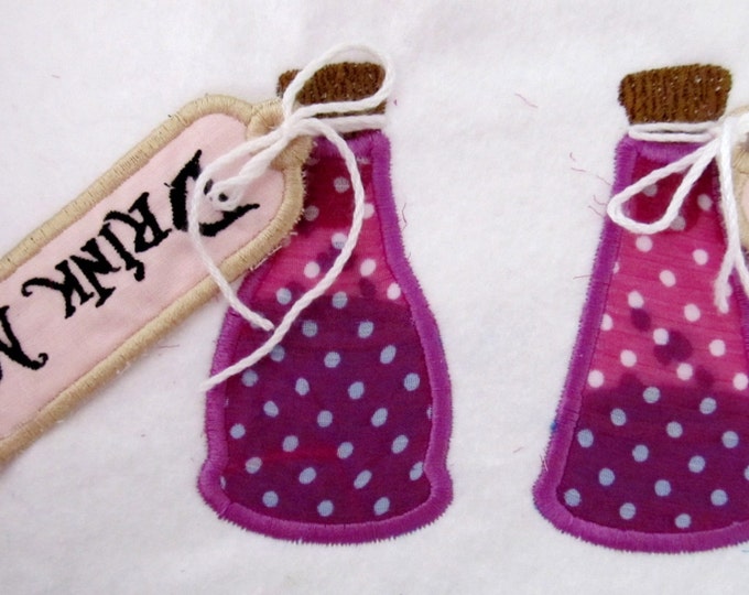 Bottles and name tags "Drink me" and "Eat me" set Alice in wonderland tea party theme birthday machine embroidery designs for hoop 4x4, 5x7