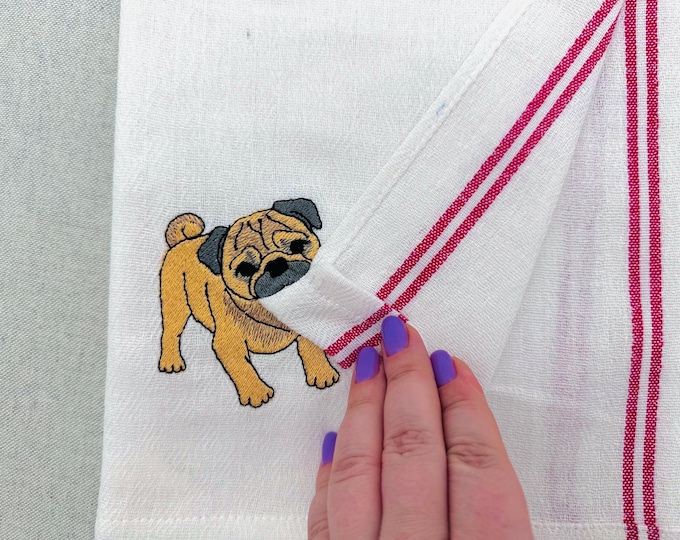 Lovely playing Pug Puppy Dog Mama kitchen dish towel pet animal kids machine embroidery designs ITH project simply in the hoop project