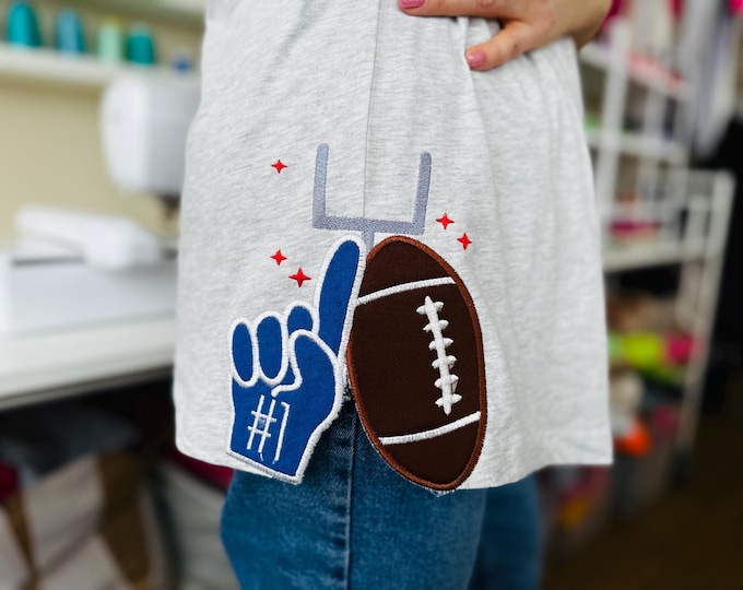 Sports Fan Football and Foam Finger Hand Applique side split seam cutout side bow Applique machine embroidery designs multiple sizes
