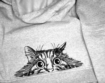 Peeking cat head silhouette cute cat line art drawing sketch light stitch machine embroidery designs assorted sizes 4x4, 5x7, 6x10 8x8, 8x12