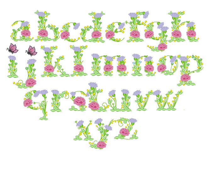 Floral block lower case letters a-z whole alphabet, monogram flowers Font machine embroidery designs, BX included INSTANT DOWNLOAD