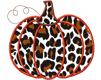 Leopard print Applique Design ~ Fall Pumpkin  Autumn pumpkin with leopard print pattern applique machine embroidery designs