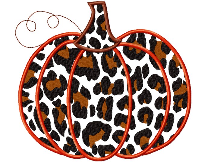 Leopard print Applique Design ~ Fall Pumpkin  Autumn pumpkin with leopard print pattern applique machine embroidery designs