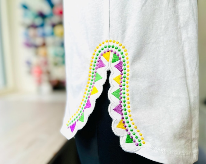 Mardi Gras Carnival Pearls split side seam cutout side bow machine embroidery designs festive Parade Fat Tuesday t-shirt sweatshirt design