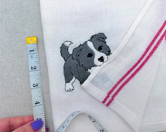 Playing Border Collie Puppy Dog Mama kitchen dish towel pet animal machine embroidery designs ITH in the hoop Aussie Shepherd Mini American