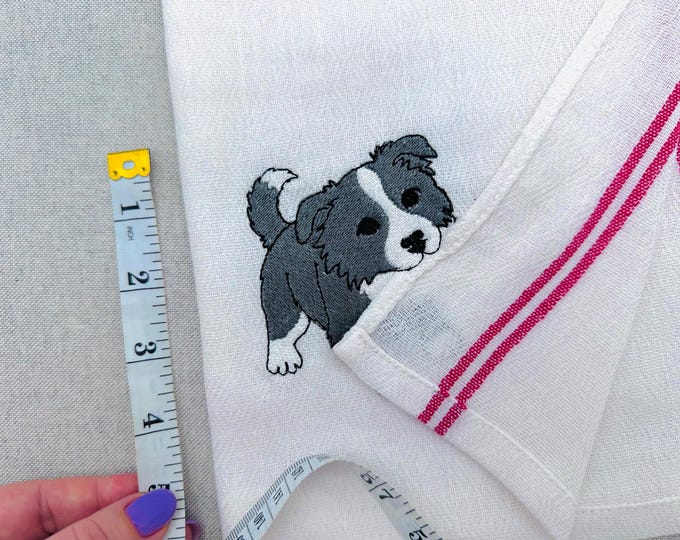 Playing Border Collie Puppy Dog Mama kitchen dish towel pet animal kids machine embroidery designs ITH project simply in the hoop project