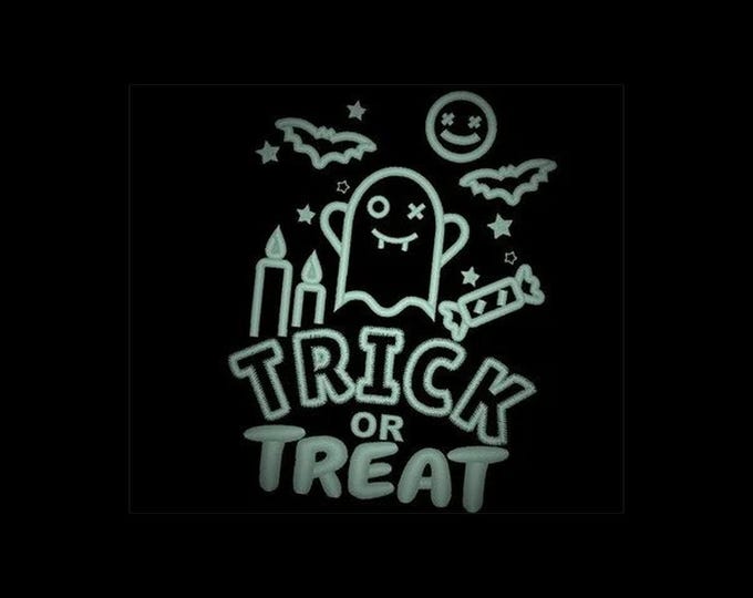Trick or treat Glow in the dark special machine embroidery designs applique Halloween theme decoration full moon creepy ghost bat candle