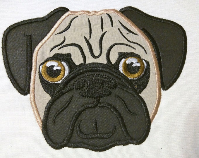 Pug head - machine embroidery applique designs - INSTANT DOWNLOAD 4x4, 5x7, 6x10