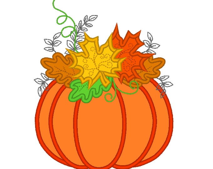 Wreath leaves Pumpkin Applique Design Fall Pumpkin  Autumn pumpkin with shabby chick leaves crown applique machine embroidery designs