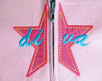 Split Star Diva applique sport machine embroidery design for hoodie or monogram machine embroidery applique designs  INSTANT DOWNLOAD