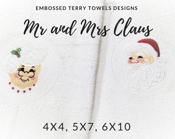 Mr and Mrs Claus Embossed terry Towel Set Home & Kitchen Clause circle designs collection machine embroidery designs 4x4 and 5x7, 6x10