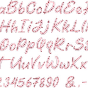 Quick light stitch Sketch embroidery Font bean stitch on top hand stitch font with outline two outlined hand font machine embroidery design