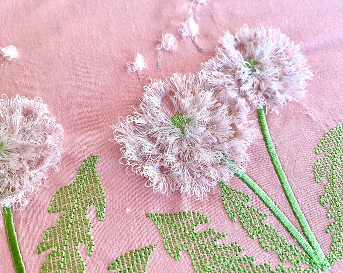 White Fringed Dandelion Flower ITH project fringe in the hoop machine embroidery designs blossom blowing the fluffy seeds kids Chenille