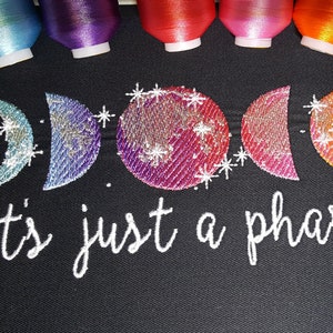 Just a phase Moon Phases ombre iridescent rainbow NO special thread! machine embroidery designs starry night lunar moon phases