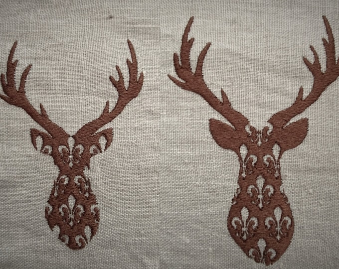 Deer Fleur de Lis Silhouettes Machine embroidery designs sizes 5, 6, 7 inches SET of 2 slightly different Deers Buck Deer head Antlers